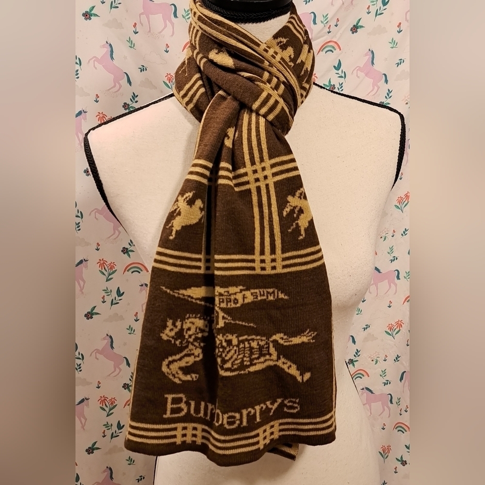 EUC Vintage 80s Burberrys Beige & Mocha Cashmere Reversable Casual Winter Scarf - Picture 1 of 7